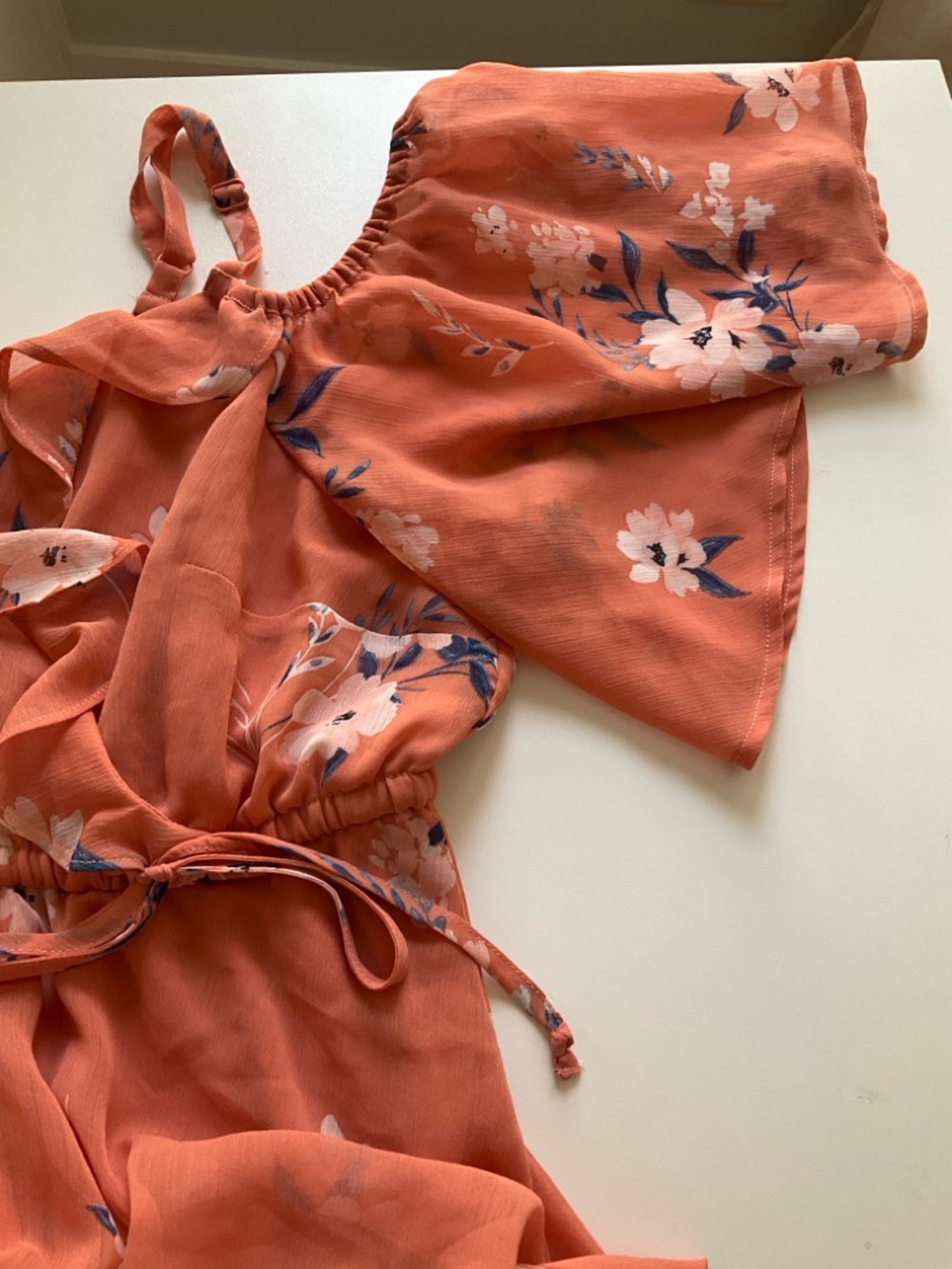 Torrid 1 Peach Coral Floral Cold Shoulder Ruffle V-Neck Blouse - Picture 10 of 10
